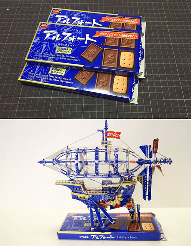 Embalagem famosa do produto girou arte surpreendente por artista japonês