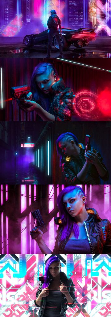 Arte Cyberpunk 2077: Retrofuturismo em Feixes de Luz Neon