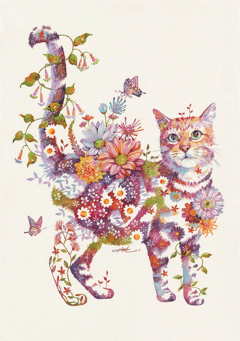 Gato floral: flores botânicas vivas de gatos por Hiroki Takeda