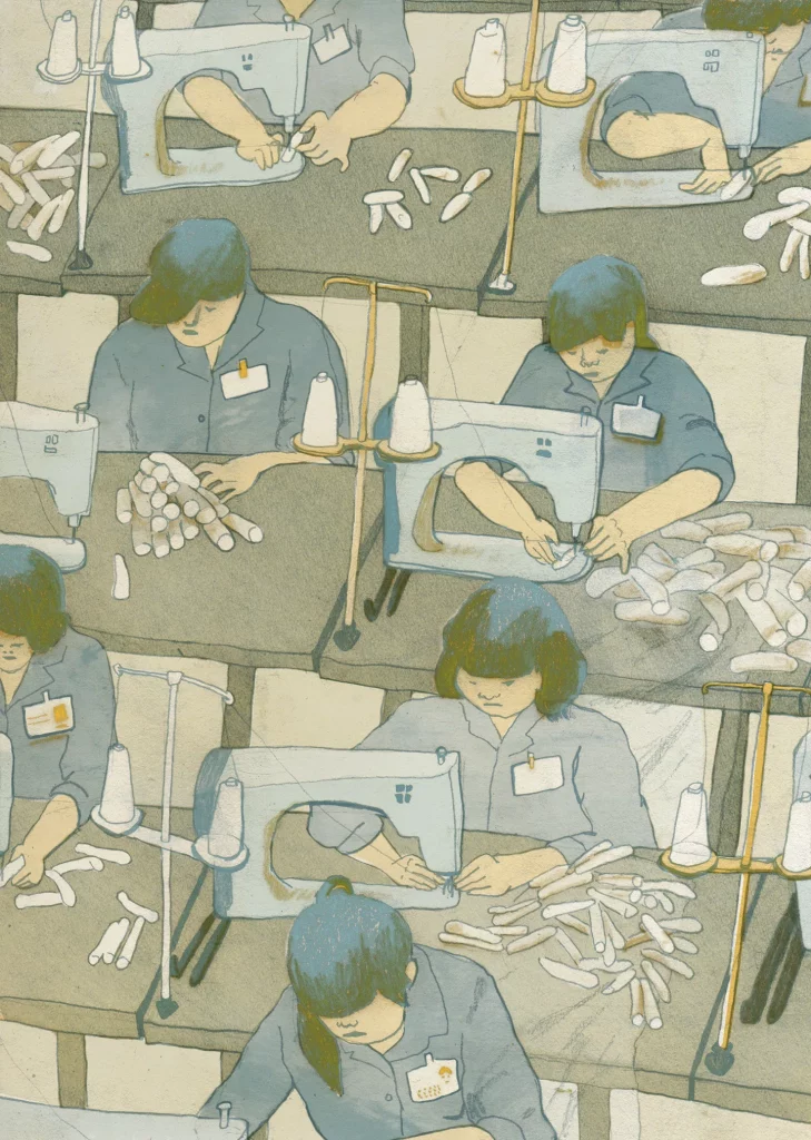 O ilustrador Chenyue Yuan investiga profundamente as histórias sociais para contar a história de trabalhadores chineses que vivem e trabalham em fábricas