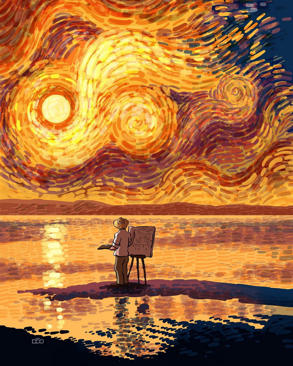Vida do artista Vincent Van Gogh em seu próprio estilo de arte