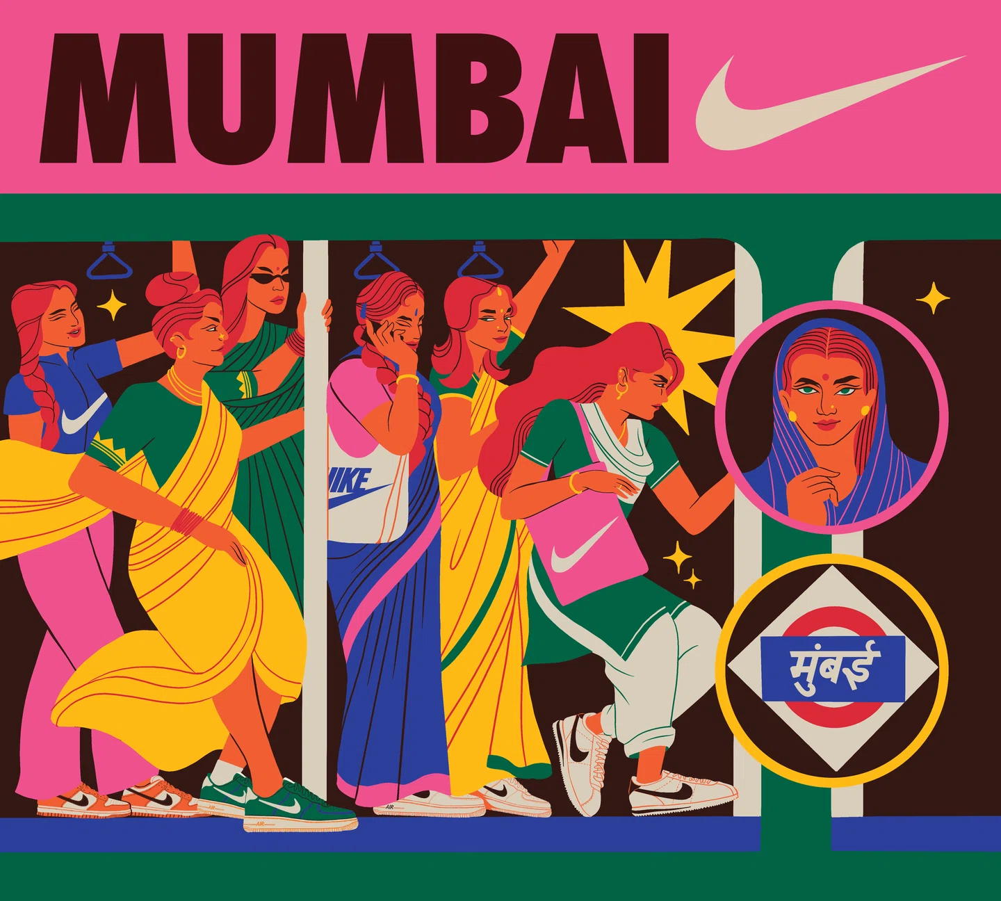Retrofuturismo e maximalismo colidem na campanha inspirada em Mumbai do Boomranng Studio para a Nike