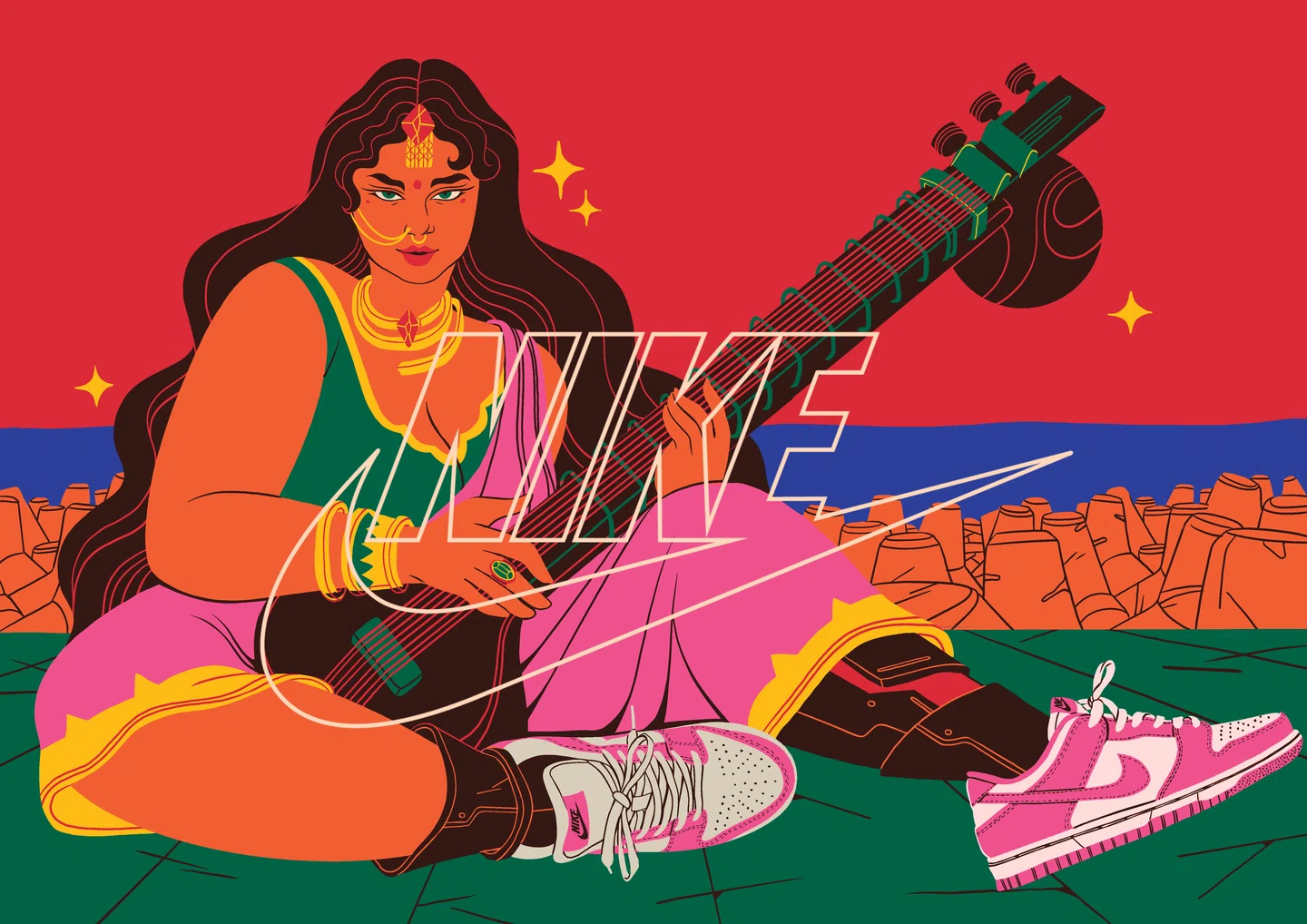 Retrofuturismo e maximalismo colidem na campanha inspirada em Mumbai do Boomranng Studio para a Nike