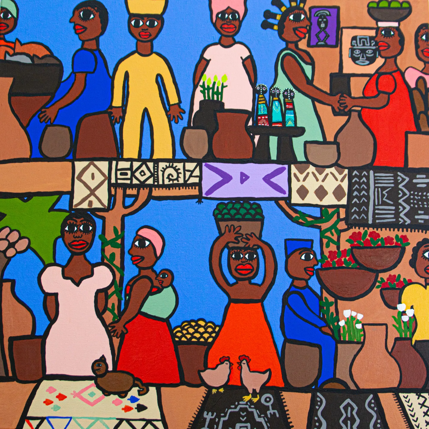 As obras de arte inspiradas no folk de Kenya Parry Josiah criam um espaço alegre para mulheres negras