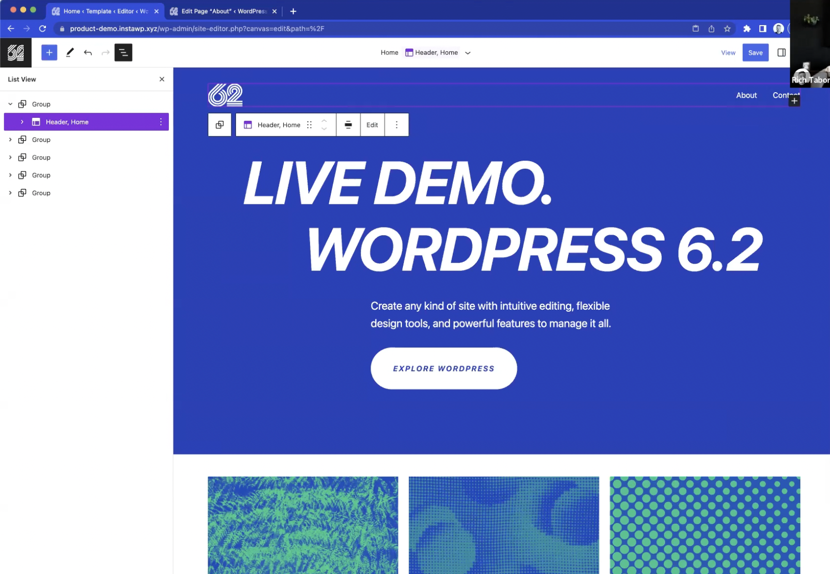 Vídeo de demonstração do produto WordPress 6.2 agora disponível